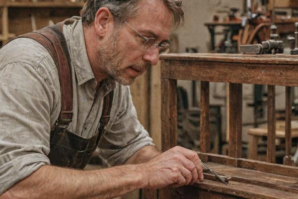 Craftsman working on furniture restoration